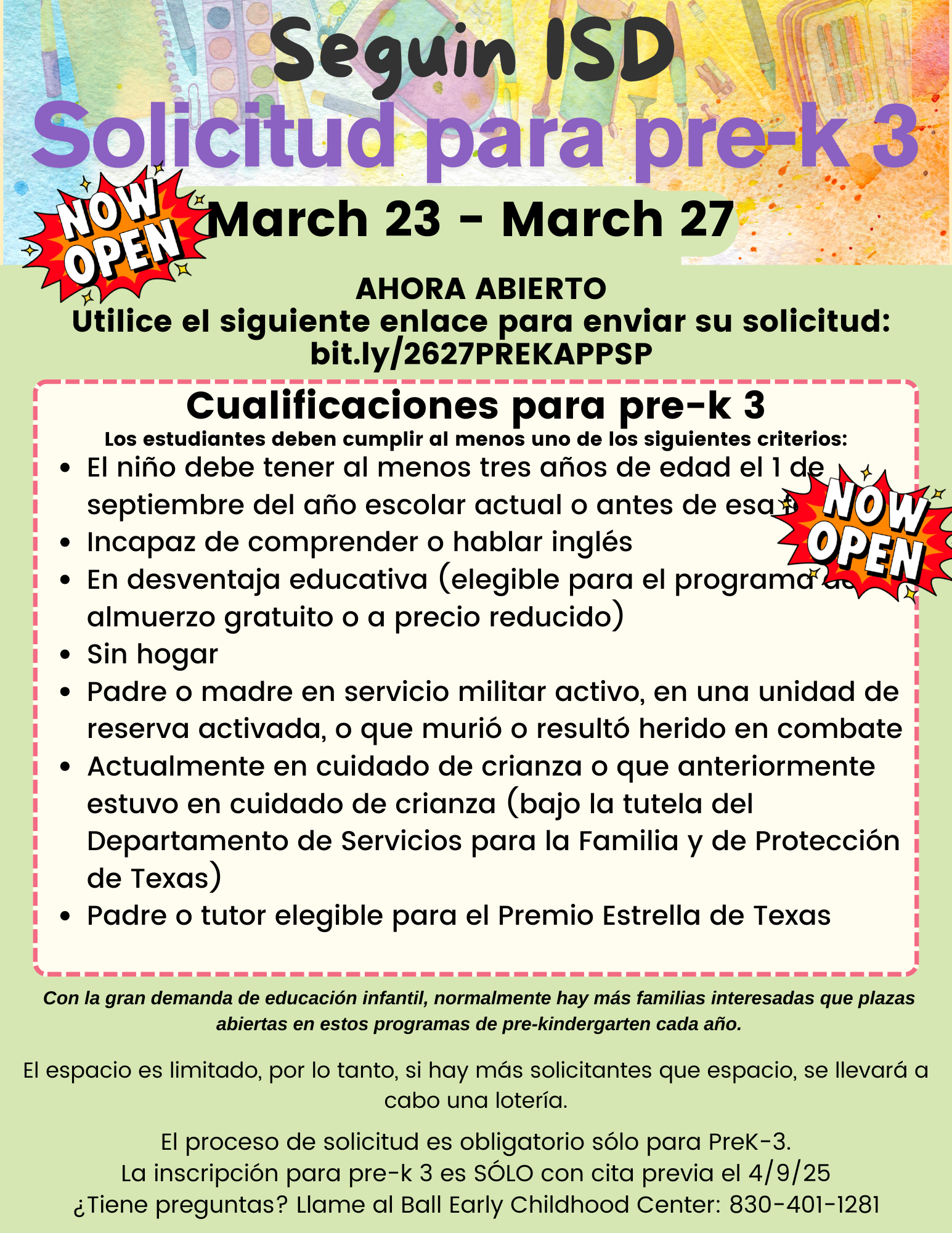Pre-K Application Now Open Spanish Translation