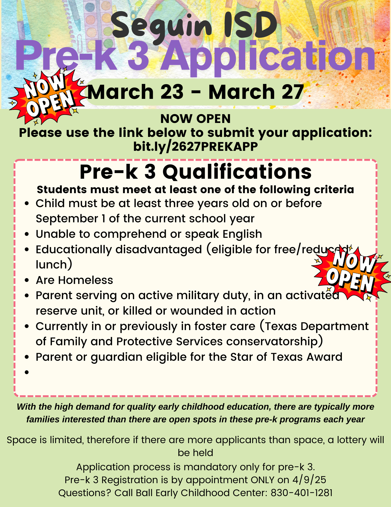 Pre-K Application Now Open